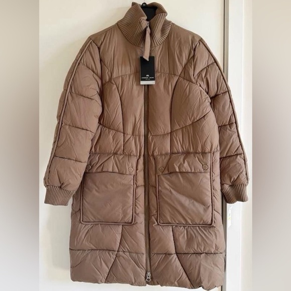 Jackets & Blazers - Andrew Marc Ribbed Collar Long Puffer Jacket Women Quilted Coat Pockets M